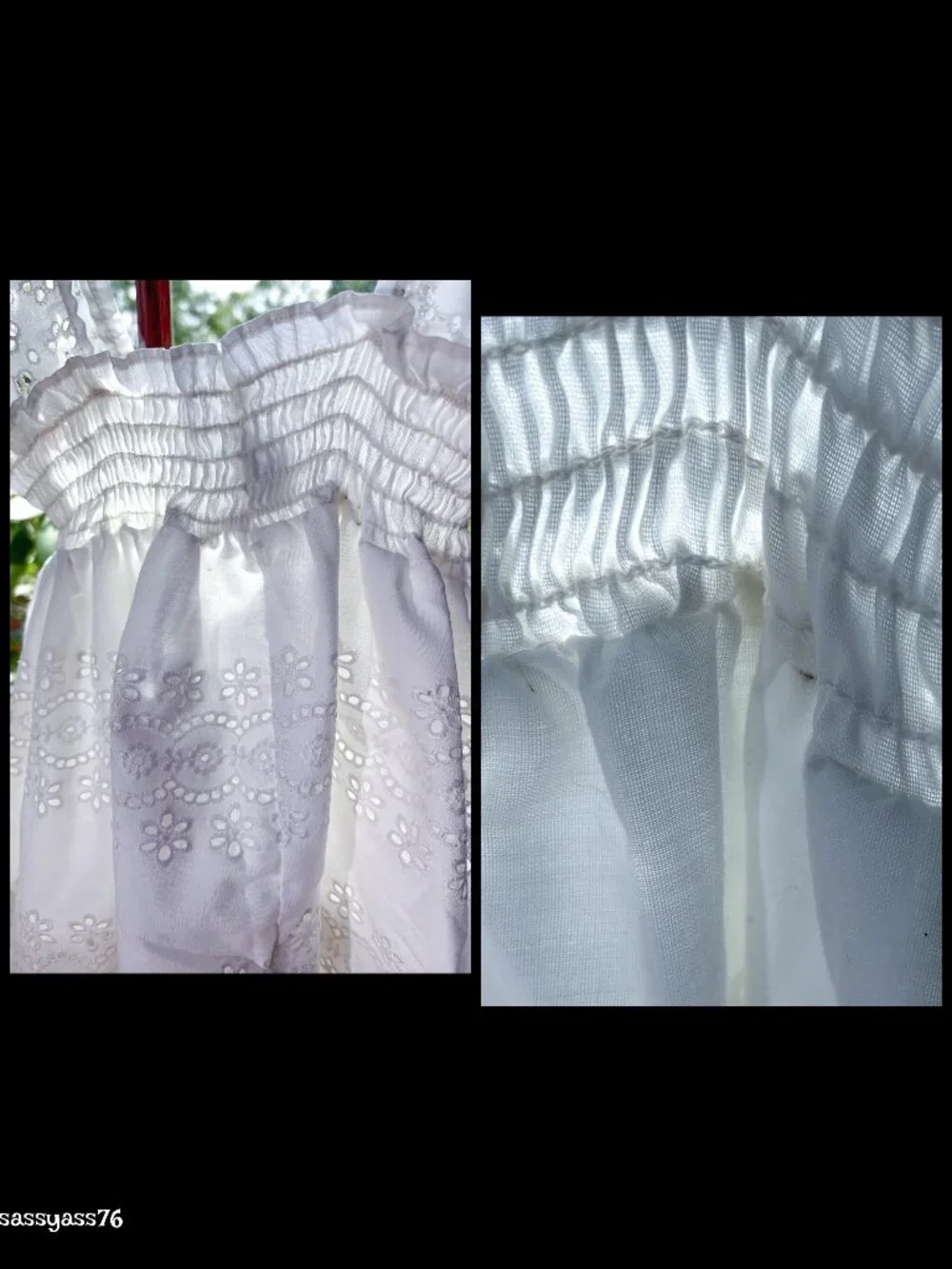 ▪️VTG▪️JONI J▪️70s Size 1T White Smocked Chest Tiered Eyelet Cotton Blend Dress